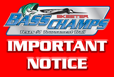 Tawakoni event moved to Sunday. Registration will now be on Saturday evening from 6-8pm at Sky Point RV park and tournament morning beginning at 5am.   This event will be a trailering event Sunday. All fishing times and boat ID numbers will be distributed during official registration.